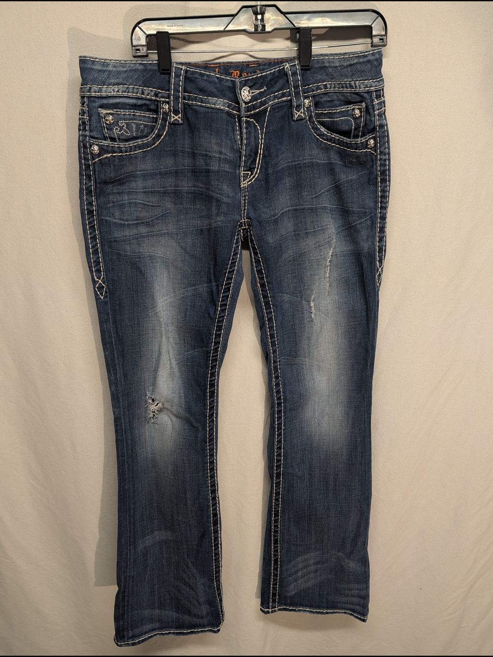 Rock Revival Women's Blue Boot Cut Jeans with Contrast Stitching